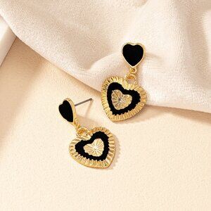 3/$35 Heart Shape Ear Studs Drop Dangle Earrings Black Gold Jewelry